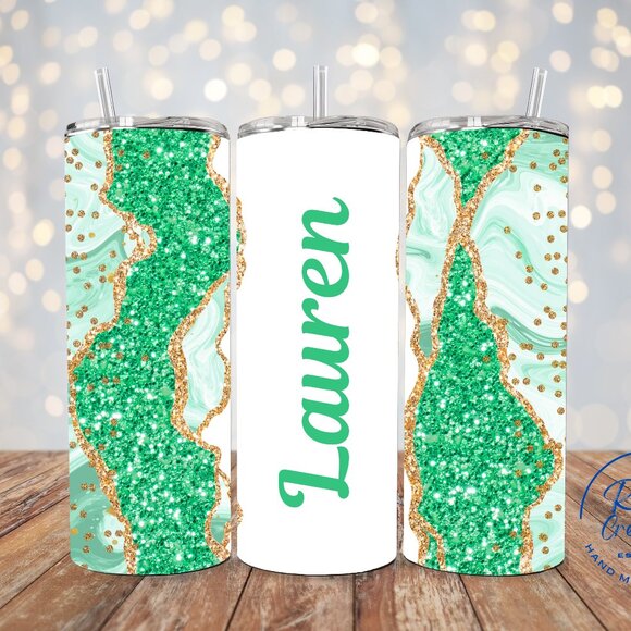 Green Glitter Tumbler, Personalized Glitter Tumbler, Custom Green Tumbler - Picture 1 of 7